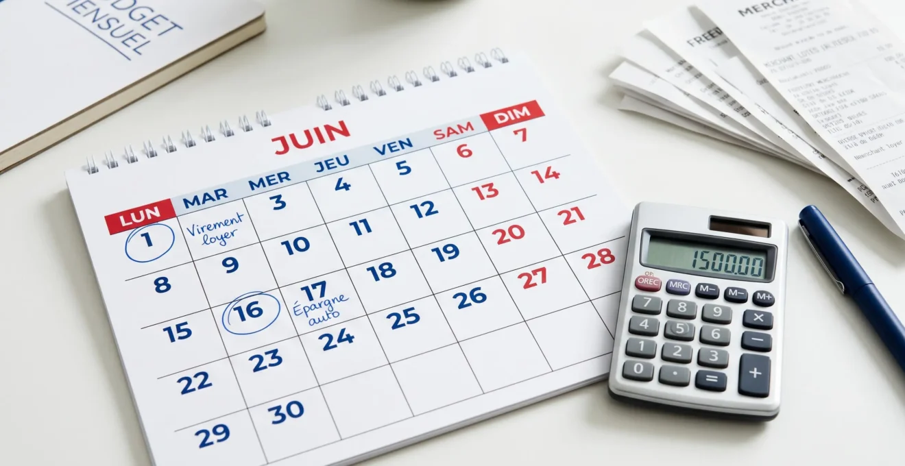 Calendrier avec dates optimales pour les versements Livret A entourées, calculatrice à côté